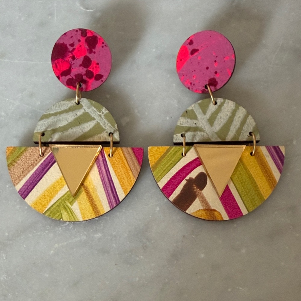 Audra Style Pink, Green, & yellow earrings.